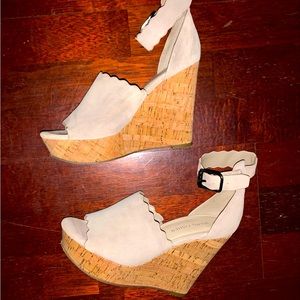 MARC FISHER SUEDE CORK ANKLE STRAP wedges WOMENS size 6 - mint !